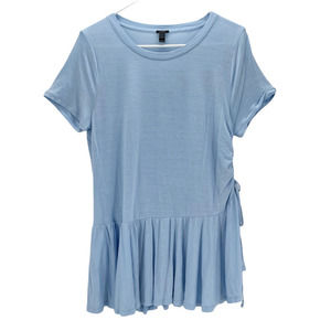 J Crew Women's Gathered Short Sleeve Peplum T Shirt Top Cinched Side Blue L